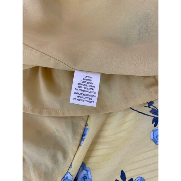 Cinq À Sept Wrap Floral Dress Yellow & Blue Short Sleeve Asymmetrical Ruffle 4 - Picture 7 of 7